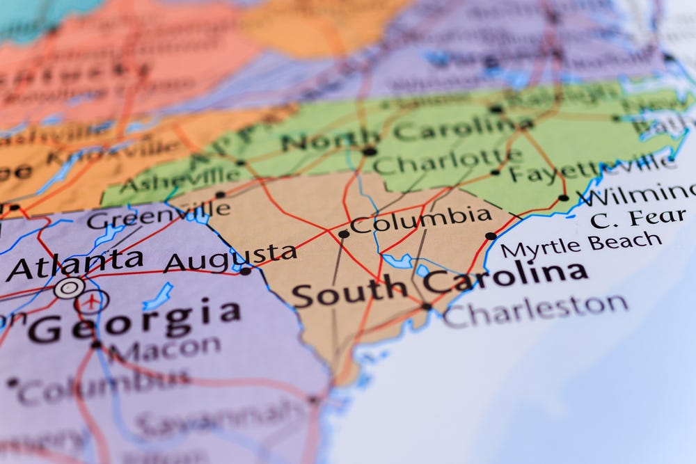 Map of South Carolina- Best Employers to work for in South Carolina