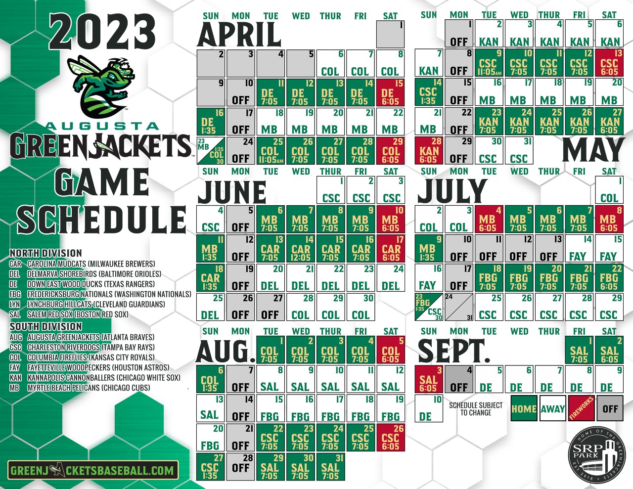 Augusta GreenJackets Home Game Schedule 2023