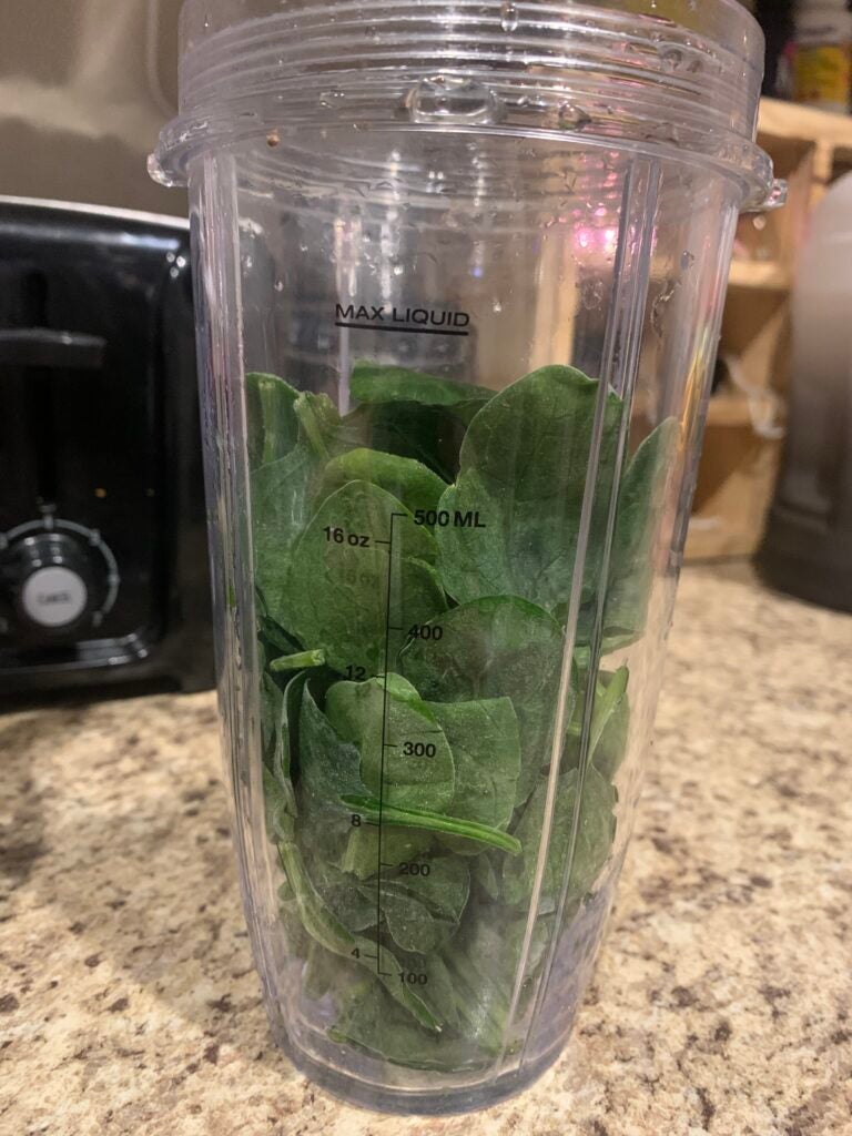 Spinach in blender cup